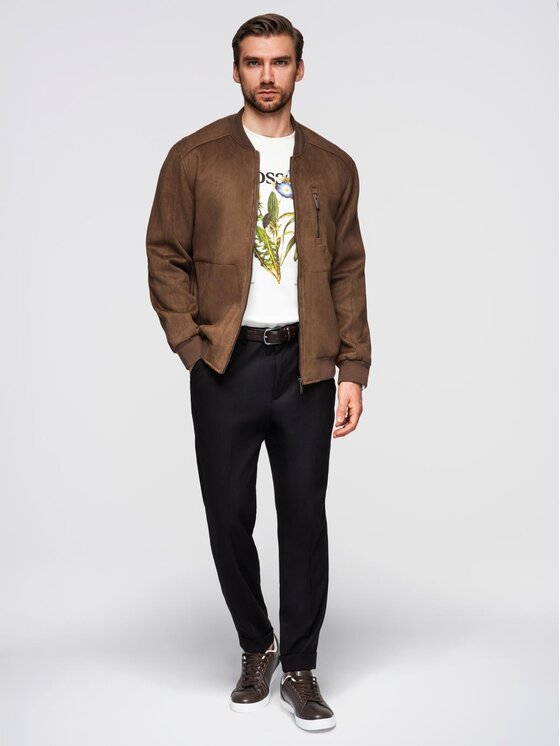 Ombre Ombre Kurtka bomber OM-JAFL-0232 Brązowy Regular Fit