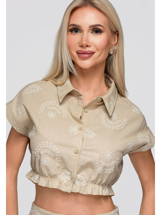 Ombre Ombre Koszula OW-SH-E0066 Beżowy Loose Fit
