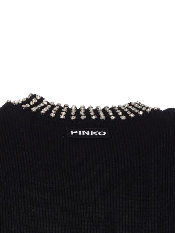 PINKO PINKO Kardigan SPEZZINO CARDIGAN CON STRASS Czarny Regular Fit