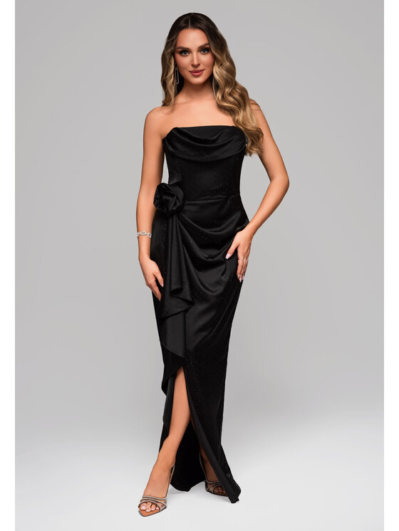 Ombre Ombre Sukienka wieczorowa LA-OM-DLR104 Czarny Regular Fit