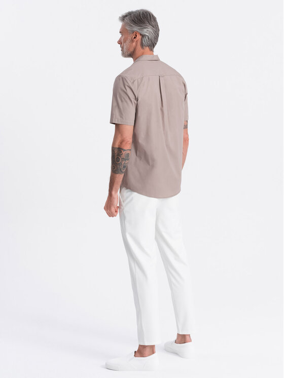 Ombre Ombre Koszula OM-SHSS-0168 Beżowy Regular Fit