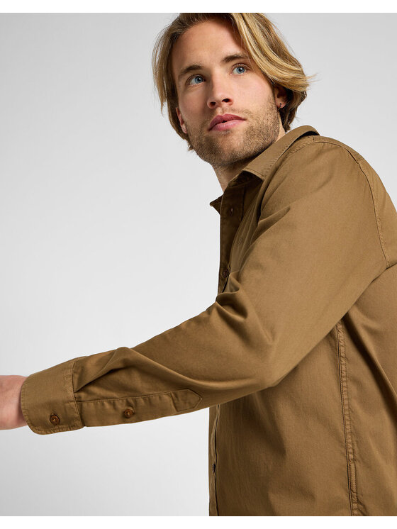 Lee Lee Koszula PATCH SHIRT Brązowy Regular Fit