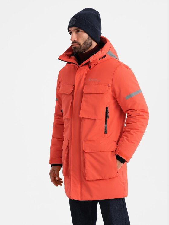 Ombre Ombre Parka OM-JALJ-0169 Pomarańczowy Regular Fit