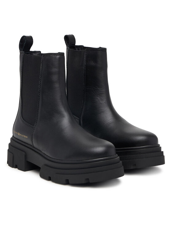 Tommy Hilfiger Tommy Hilfiger Gležnjarji Chelsea Leather Chunky Chelsea Boot FW0FW09679 Črna