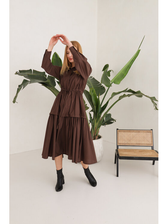 Entelier Entelier Sukienka codzienna maxi Brązowy Comfortable Fit