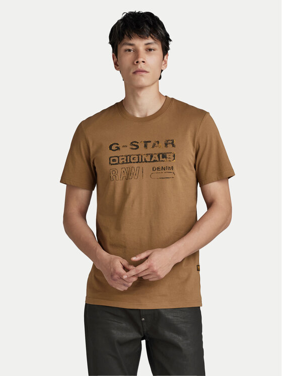 G-Star Raw T-krekls Distressed D24420-336-7172 Brūns Slim Fit