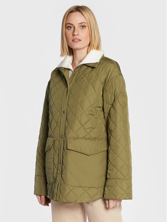 Tommy Hilfiger Dūnu jaka Quilted WW0WW35552 Zaļš Relaxed Fit