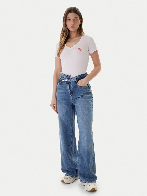 T-shirt Donna GUESS Modello W2YI45 J1311: Grigio, Scollo A V, Cotone Ecologico, Taglio Regolato - 4