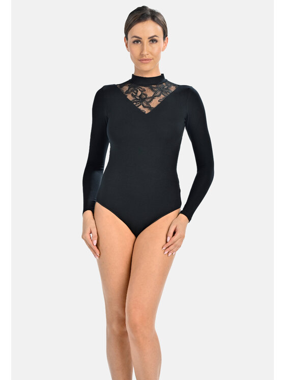 Teyli Teyli Body damskie z długim rękawem Elli Czarny Regular Fit