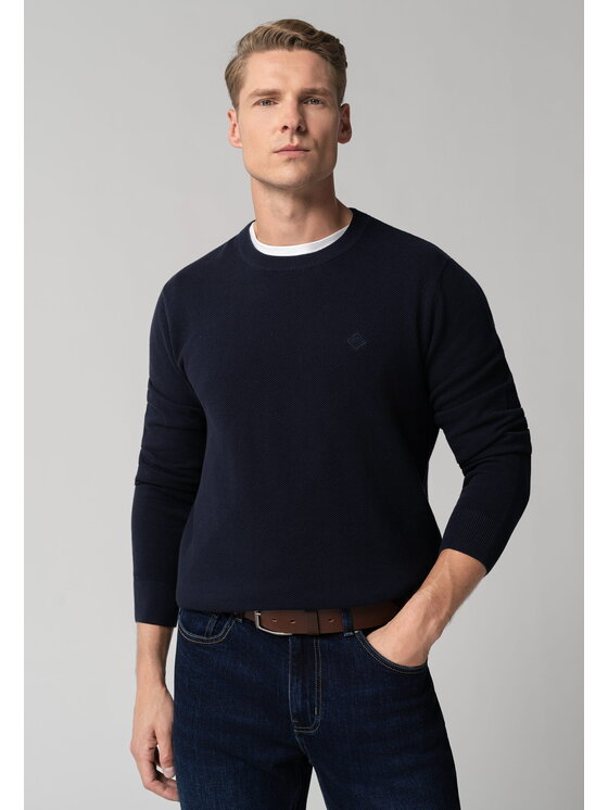 Volcano Volcano Sweter S-LOGAN Granatowy Regular Fit