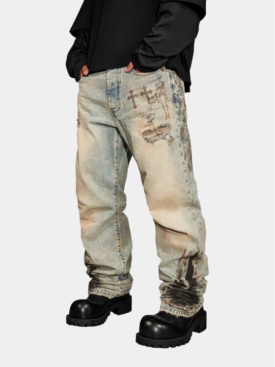 MADE BY SOCIETY MADE BY SOCIETY Spodnie materiałowe ACID-PHASE Jeans - P17237 Niebieski Basic Fit