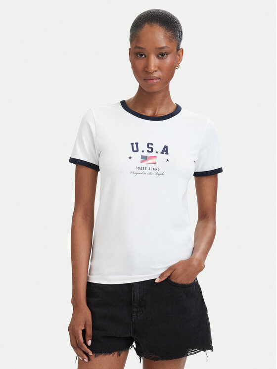 Guess Jeans Tricou W6YI16 K3995 Alb Slim Fit