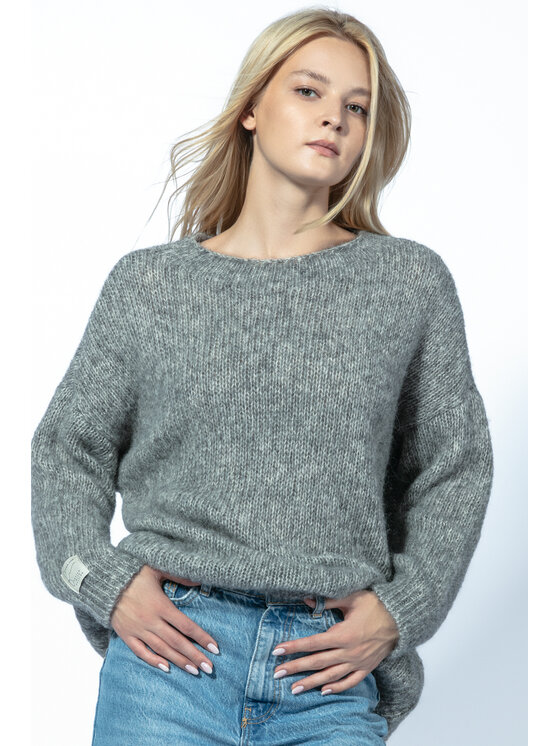 Sweter, rozmiar 42/44, Szary, Klasyczny sweter z niefarbowanej wełny Alpaki i bawełny Maco F1743