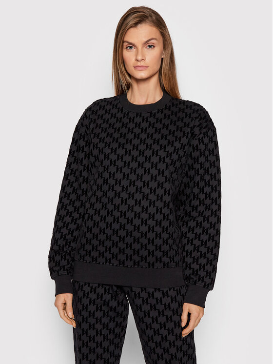 KARL LAGERFELD Bluză All-Over Flocked 216W1883 Negru Regular Fit 216W1883 imagine noua