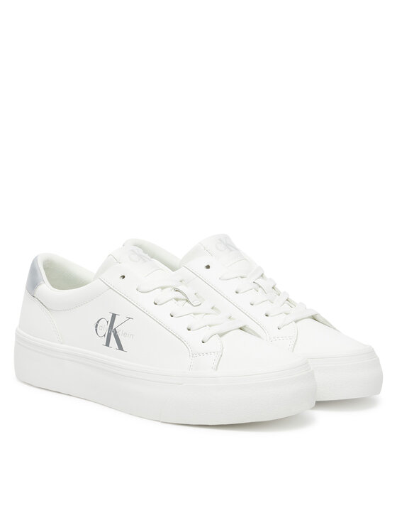 Calvin Klein Jeans Calvin Klein Jeans Sneakersy Vulc Flatf Lth Silver Logo Tag YW0YW01877 Biela