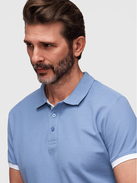 Ombre Ombre Polokošile OM-POSS-0170 Modrá Slim Fit