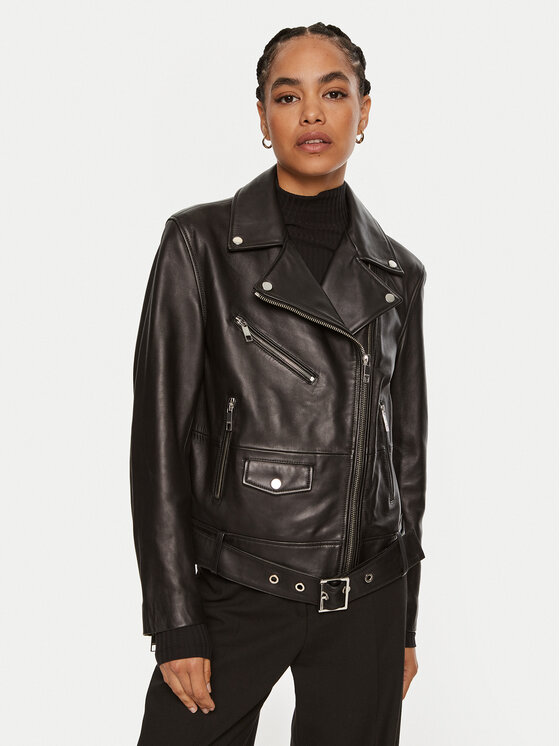 BOSS Boss Geacă de piele Safiyana 50518257 Negru Oversize