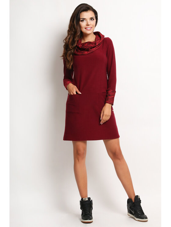 Awama Awama Úpletové šaty A113 Bordó Basic Fit