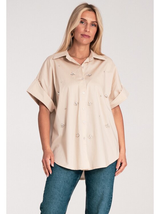 FIGL FIGL Koszula M1226 Beżowy Loose Fit