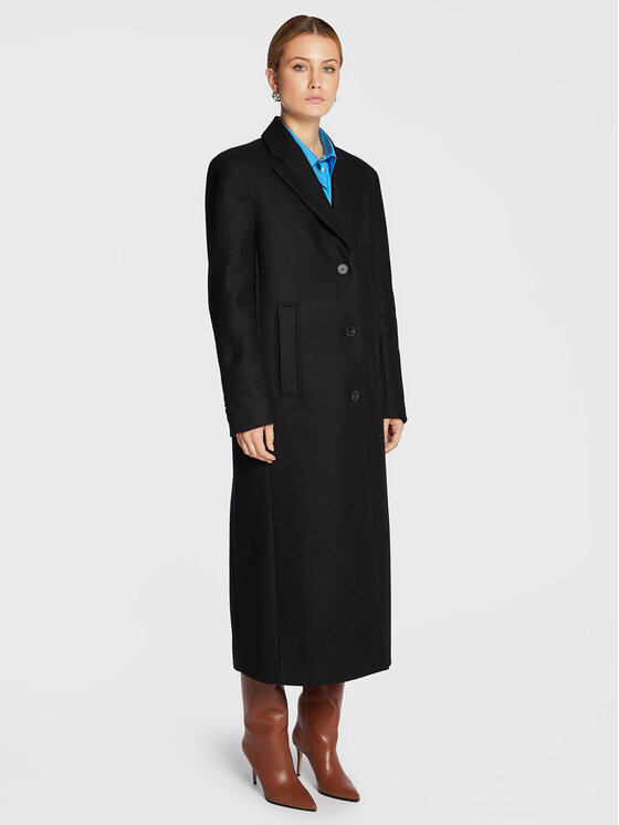 Remain Vlnený kabát Boyle Coat RM1487 Čierna Boxy Fit