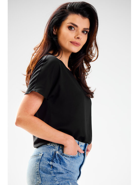 Awama Awama Bluzka A588 Czarny Basic Fit