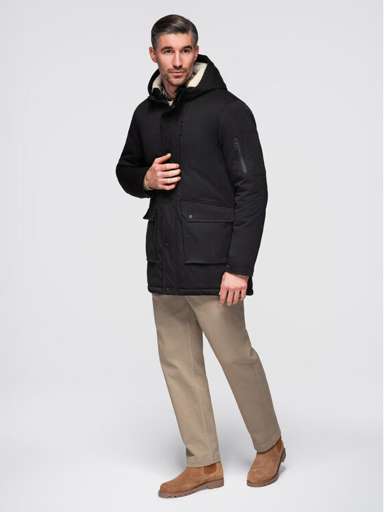 Ombre Ombre Parka OM-JAPJ-0316 Czarny Regular Fit