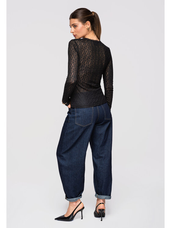 Ombre Ombre Bluzka OW-TS-E0013 Czarny Slim Fit