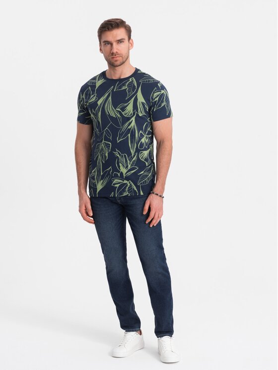 Ombre Ombre T-Shirt OM-TSFP-0180 Tmavomodrá Regular Fit