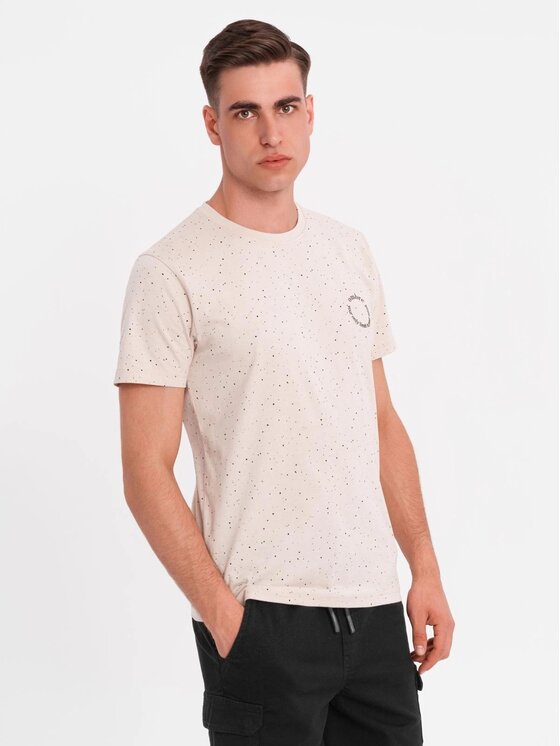Ombre Ombre T-Shirt OM-TSFP-0186 Beżowy Regular Fit