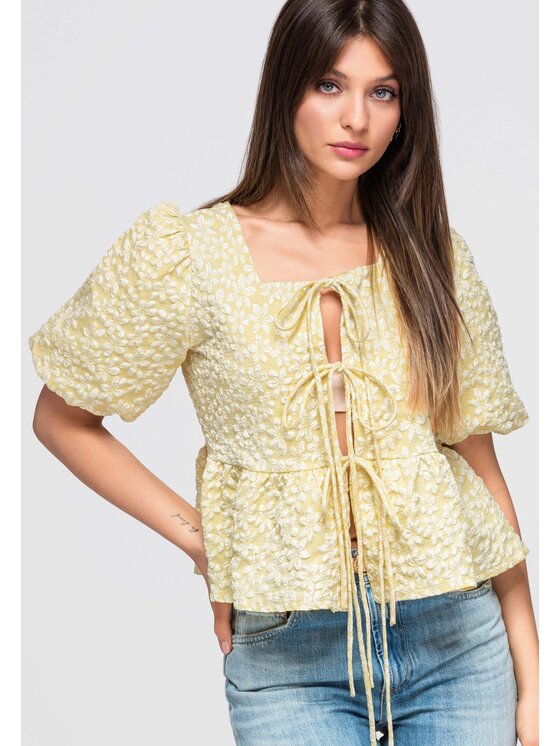 Ombre Ombre Bluzka OW-TS-E0048 Żółty Regular Fit