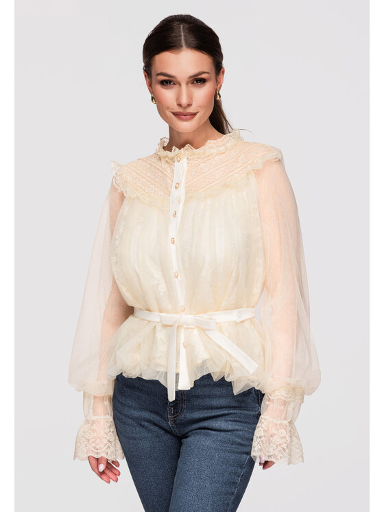 Ombre Ombre Koszula OW-SH-E0020 Beżowy Loose Fit