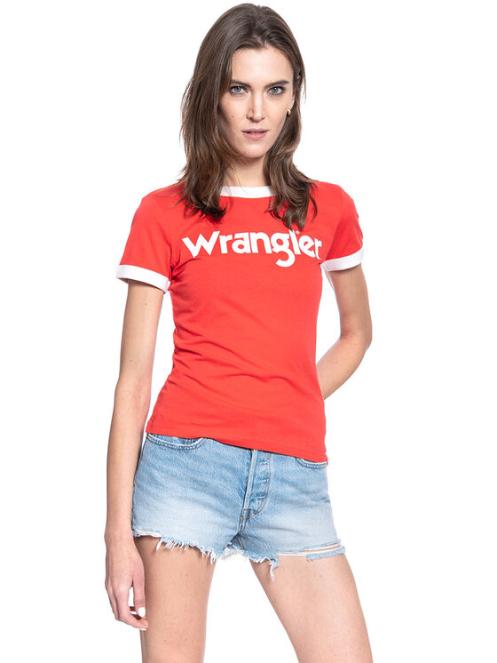 Wrangler Wrangler T-Shirt SS RINGER TEE Czerwony Regular Fit