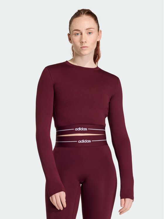 adidas adidas Bluzka Hyperglam Cropped Bordowy Fitted Fit
