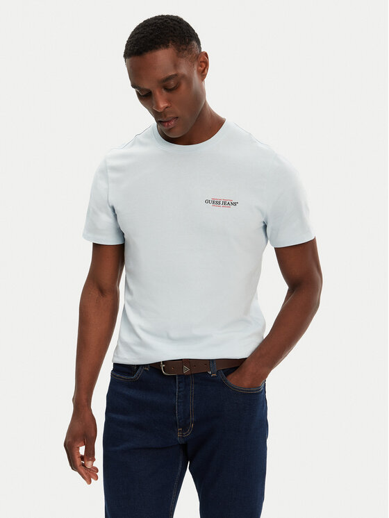 Guess Jeans Guess Jeans Tricou M4YI55 K8HM0 Albastru celest Regular Fit
