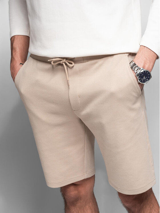 Ombre Ombre Szorty materiałowe OM-SRCS-0168 Beżowy Slim Fit
