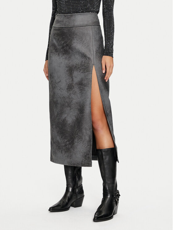 ONLY ONLY Fustă din imitație de piele Paris 15330036 Gri Regular Fit
