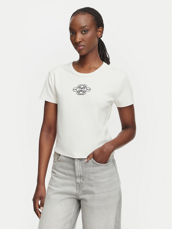 HUGO Tricou Delanor_4 50570857 Alb Cropp Fit