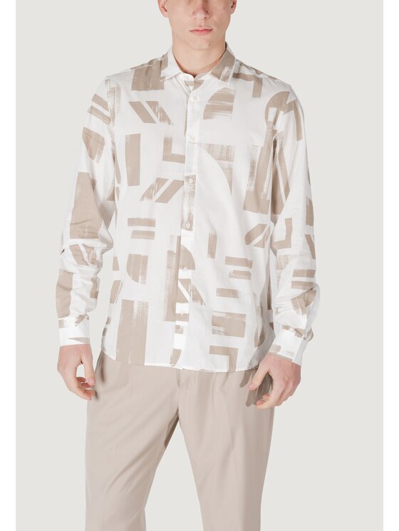 Antony Morato Antony Morato Camicia BARCELONA REGULAR STRAIGHT FIT WITH LOGOED METAL BADGE Beige Regular Fit