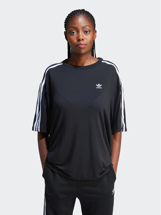 adidas Tričko 3-Stripes IU2406 Čierna Oversize