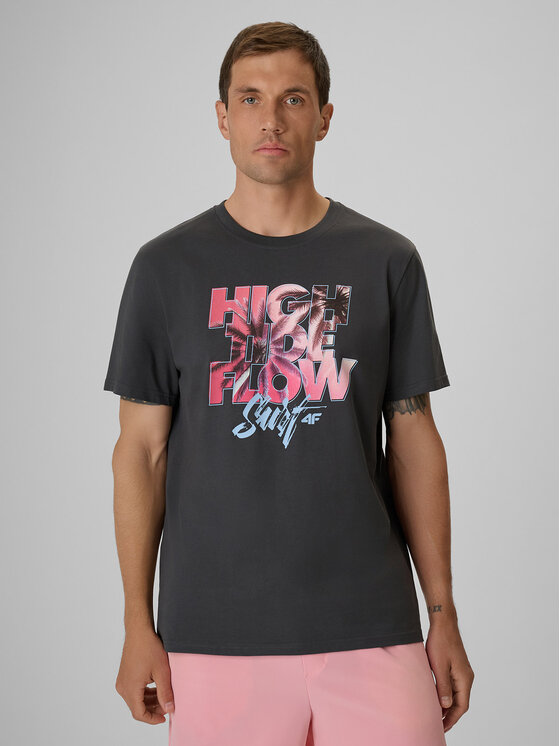 4F 4F T-Shirt CATCH THE WAVE Szary ciemny Regular Fit