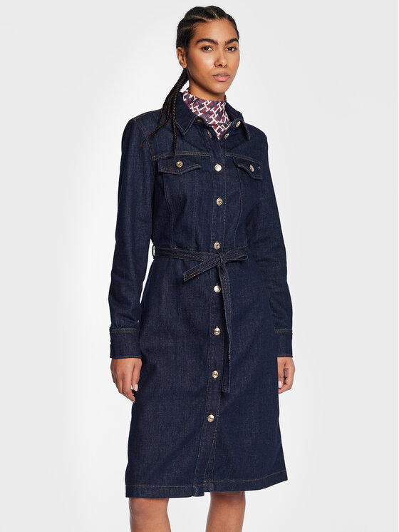 Tommy Hilfiger Robe en jean Dnm Ls WW0WW37278 Bleu marine Regular Fit Modivo