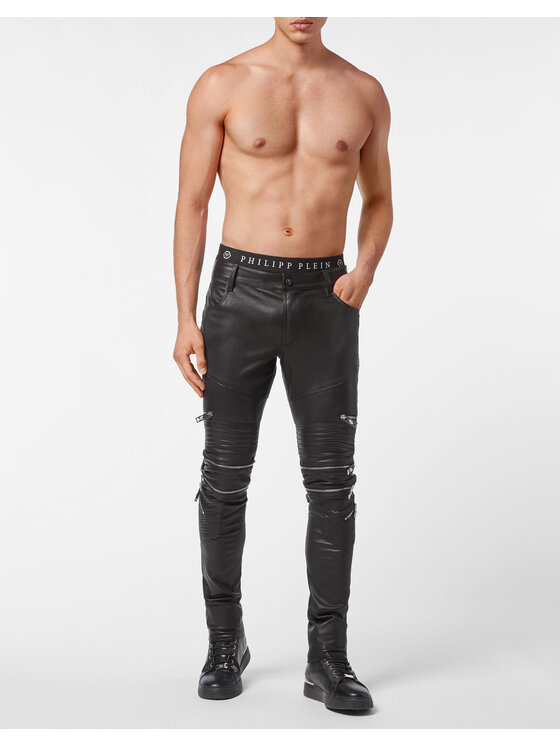 PHILIPP PLEIN PHILIPP PLEIN Kožené kalhoty 8769 Černá Skinny Fit