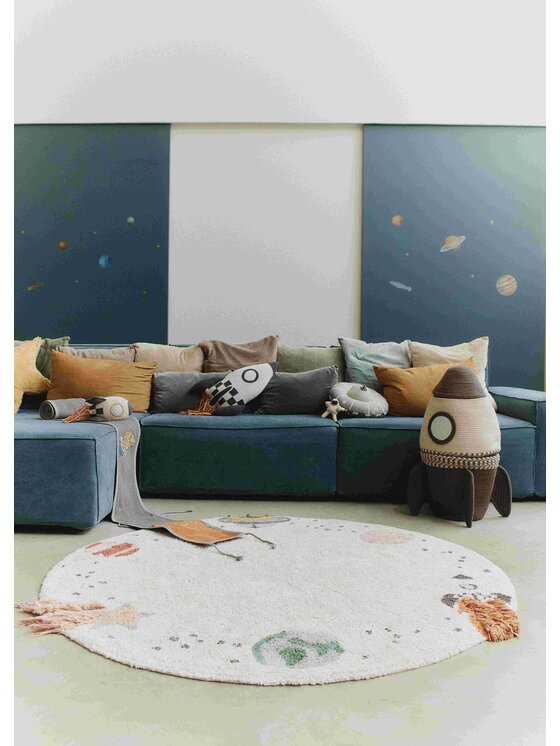 Lorena Canals Lorena Canals Dywan dziecięcy Dywan bawełniany Interstellar Journey do prania w pralce, "Mom, I want to be an astronaut" Beżowy