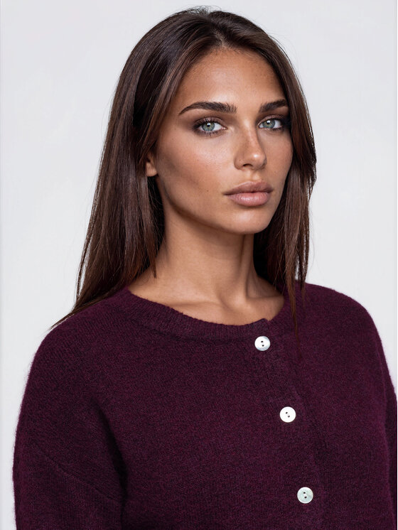 Ombre Ombre Kardigan OW-SW-E0064 Bordó Relaxed Fit