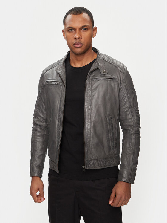 Serge Pariente Serge Pariente Lederjacke Sean Hood Grau Regular Fit