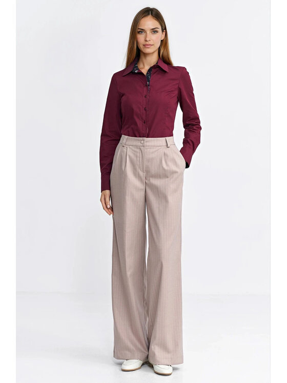 NIFE NIFE Kalhoty z materiálu SD129 Béžová Wide Leg
