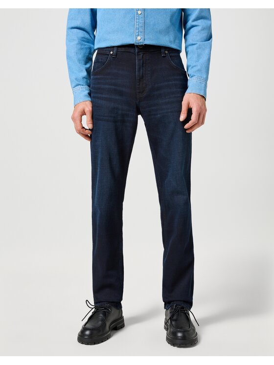 Wrangler Wrangler Jeansy Greensboro Deep Blue Black Niebieski Slim Fit