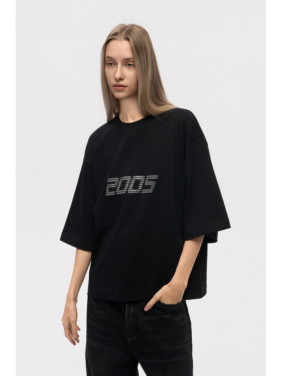 2005 2005 T-Shirt Signature Czarny Oversize