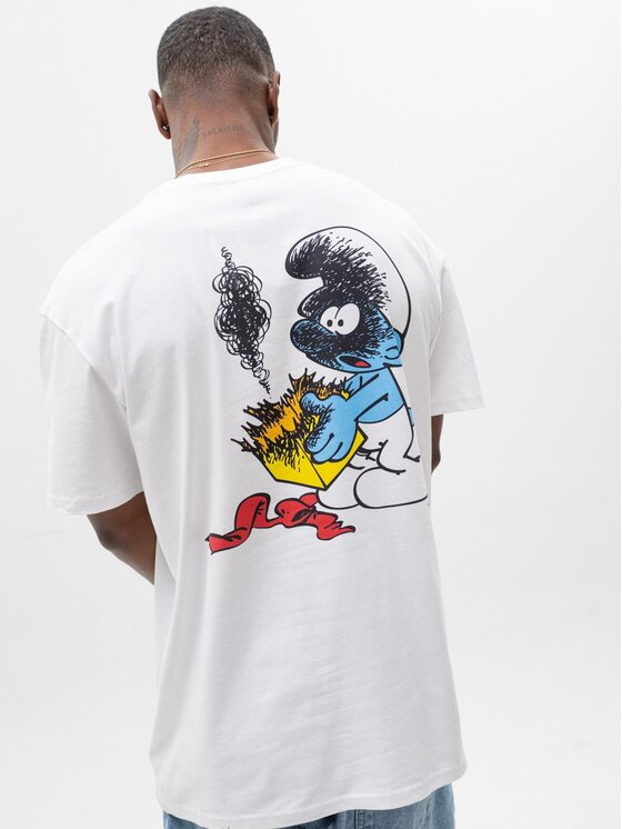 T-Shirt Smerfy, Rozmiar XXL, Białe, Koszulka Z Krótkim Rękawem Oversize Męska Biała Smerfy Zgrywus Explosive Suprise L