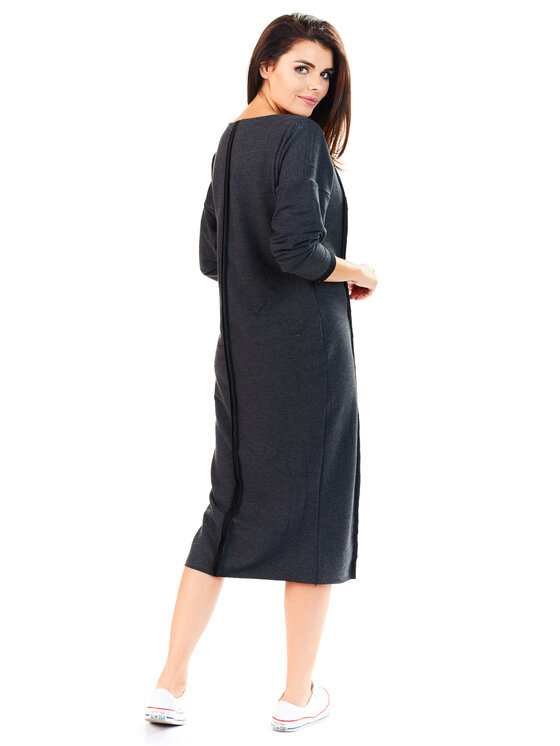 Awama Awama Sukienka dzianinowa A197 Szary Basic Fit
